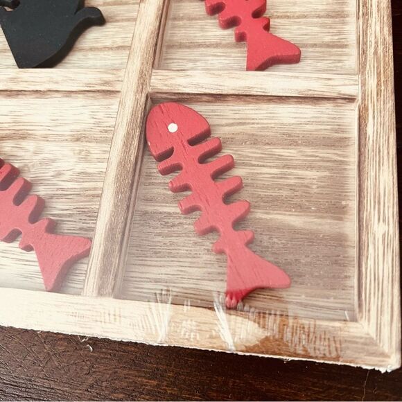 Tic Tac Toe Board Game Cats & Fish Bones 9”sq - Picture 3 of 4